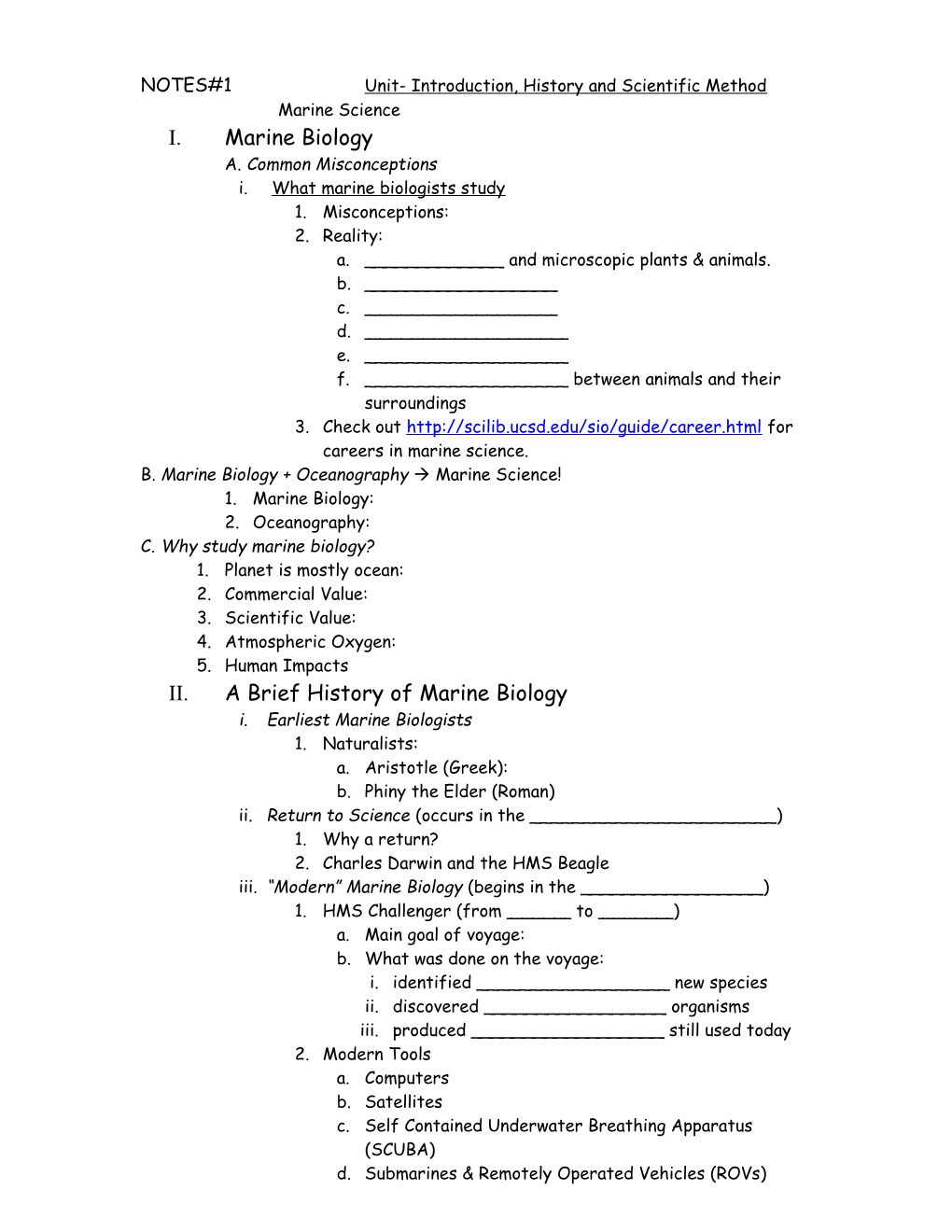 NOTES#1Unit- Introduction, History and Scientific Method Marine Science