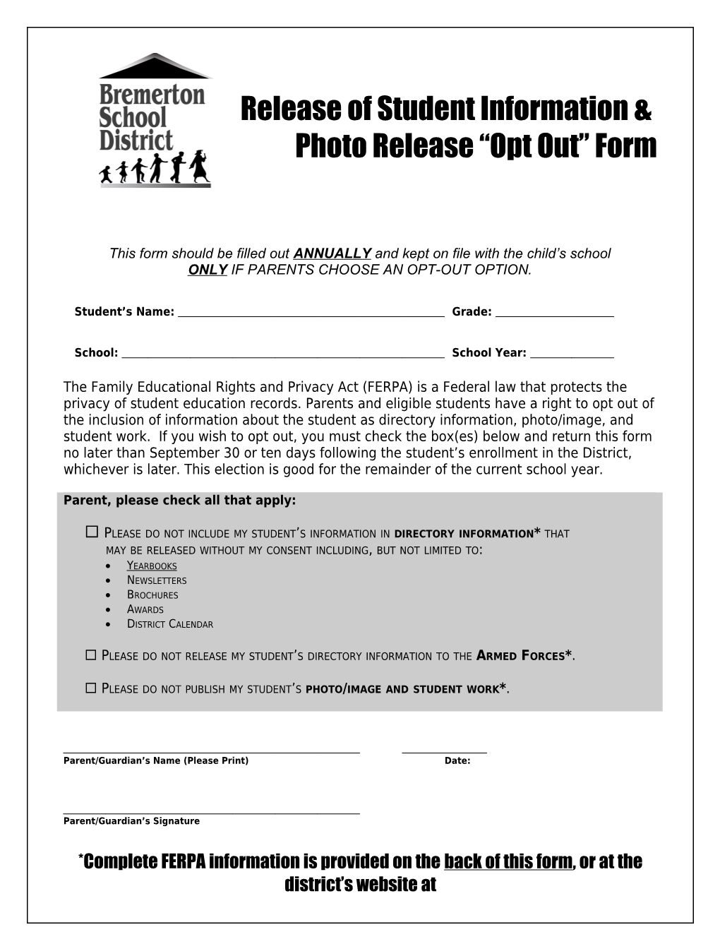 Release of Student Information & Photo Release
