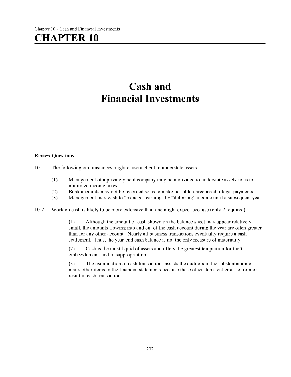 Chapter 10 - Cash and Financial Investments