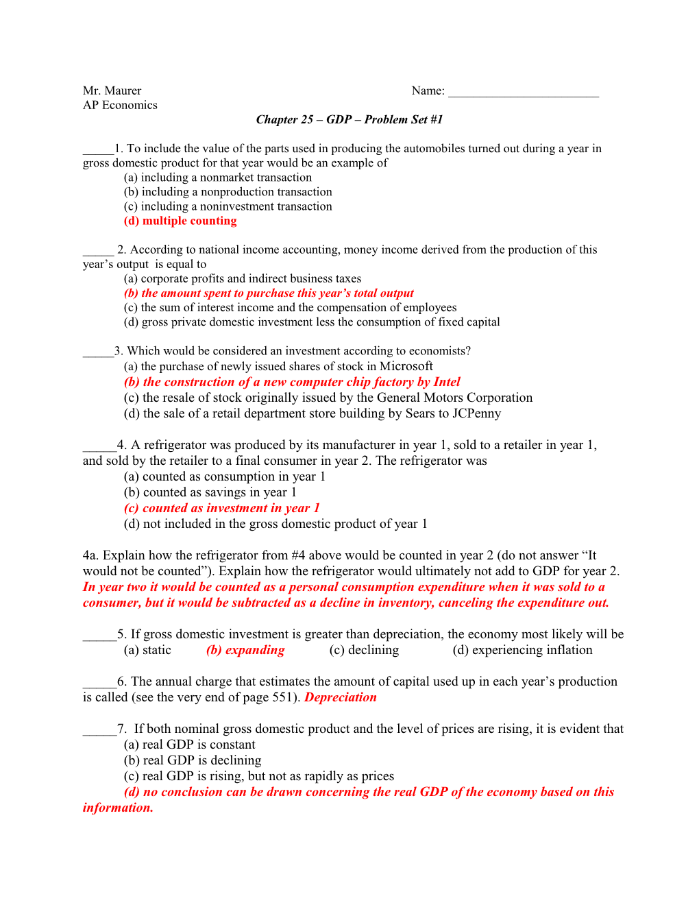 Chapter 25 GDP Problem Set #1