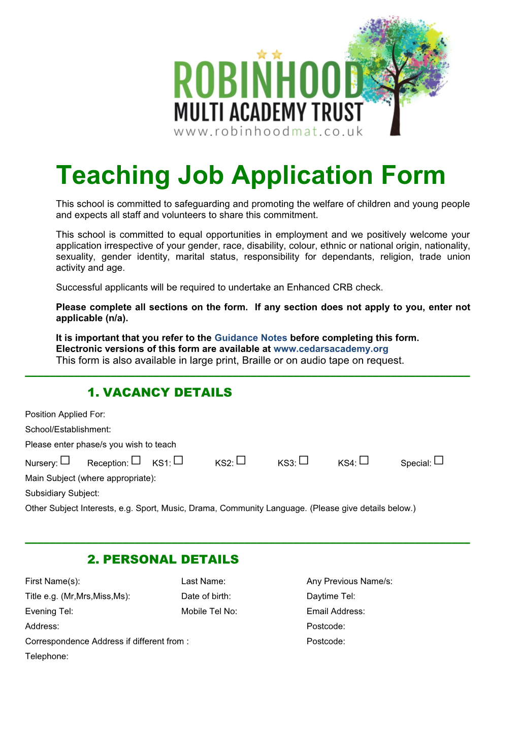 Teaching Job Application Form