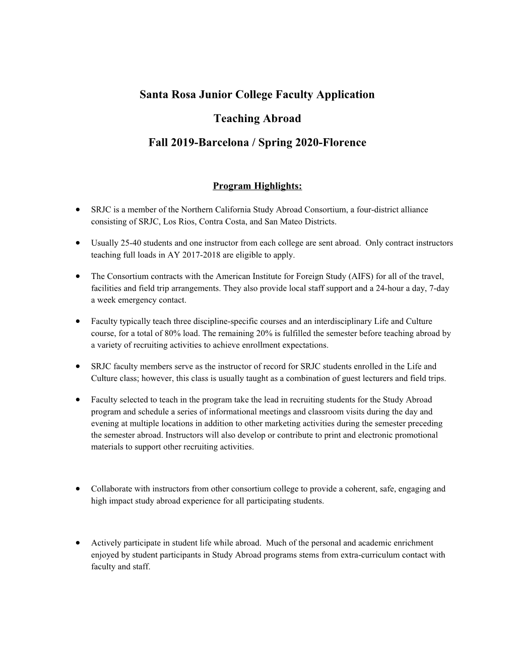 Santa Rosa Junior College Faculty Application