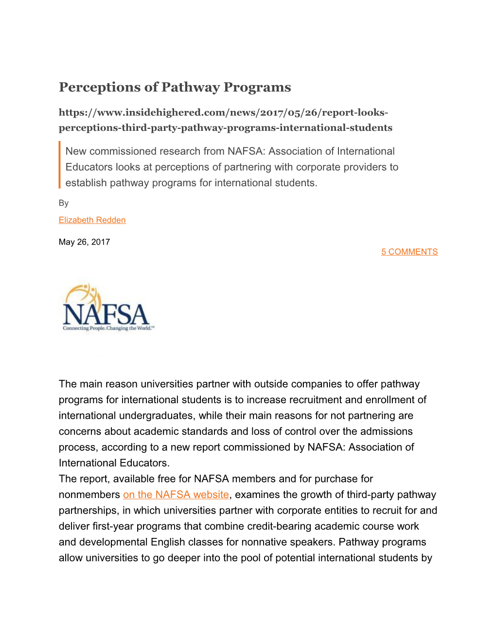 Perceptions of Pathway Programs