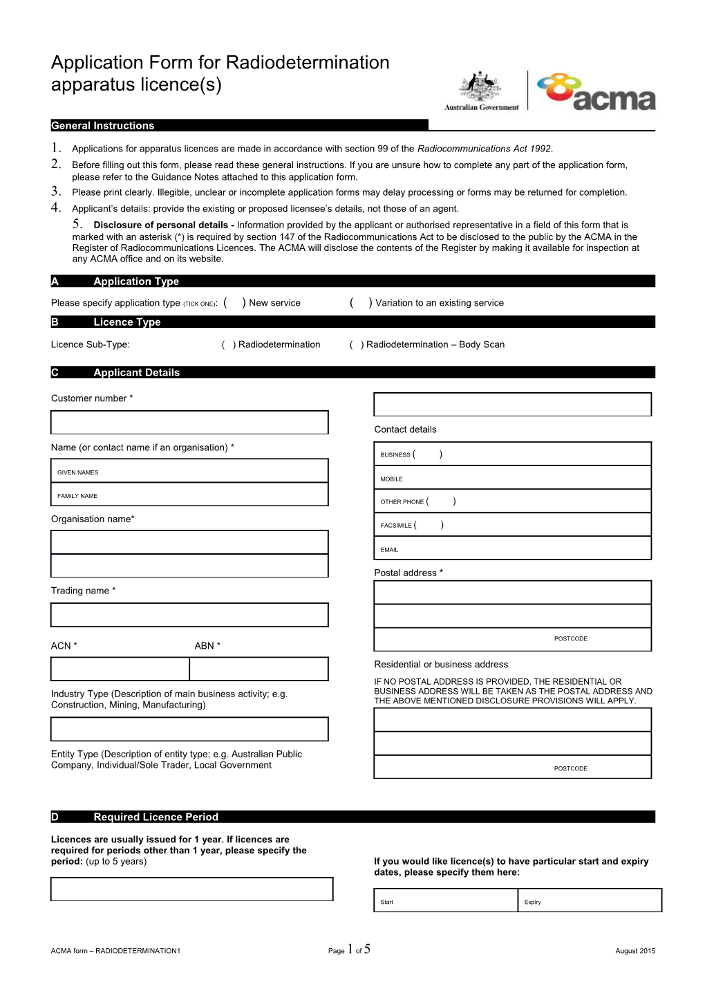ACMA Form Radiodetermination1page 1 of 4August 2015