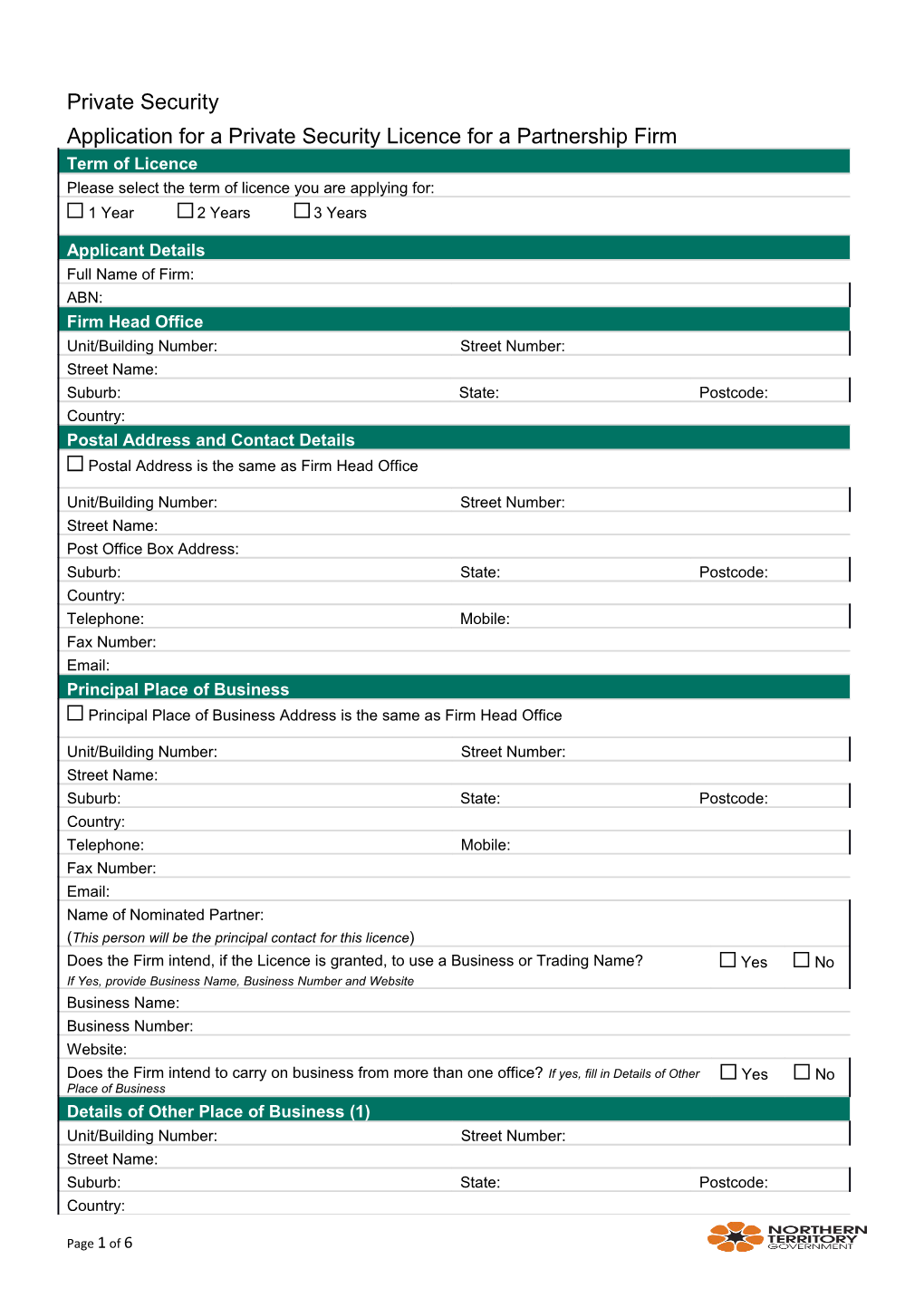 Application for a Private Security Licence (Firm)