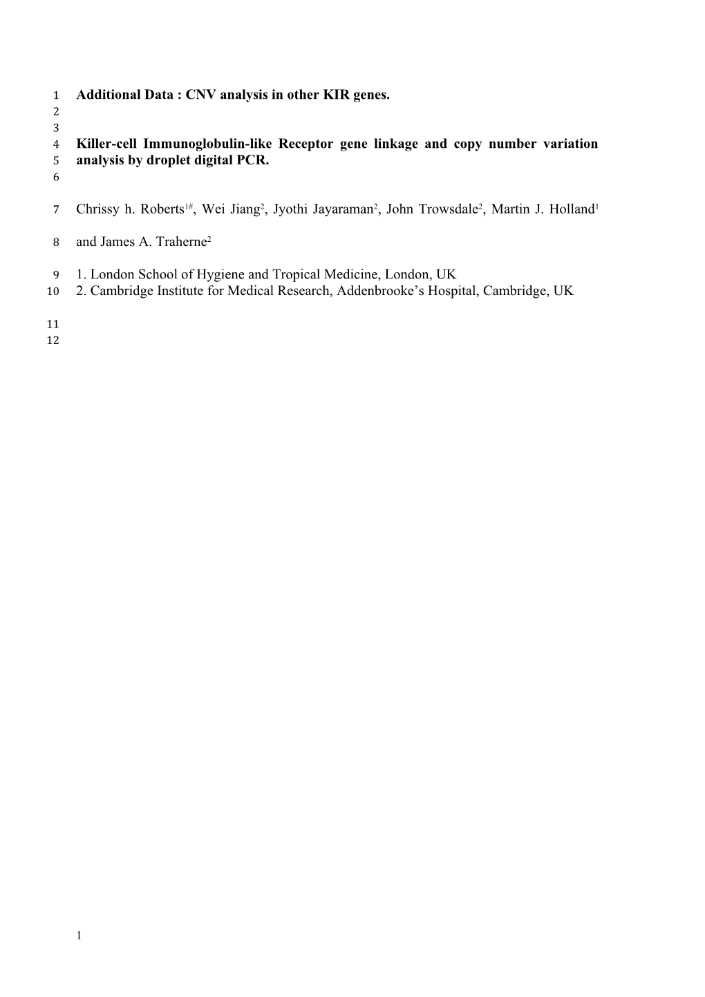 Additional Data : CNV Analysis in Other KIR Genes