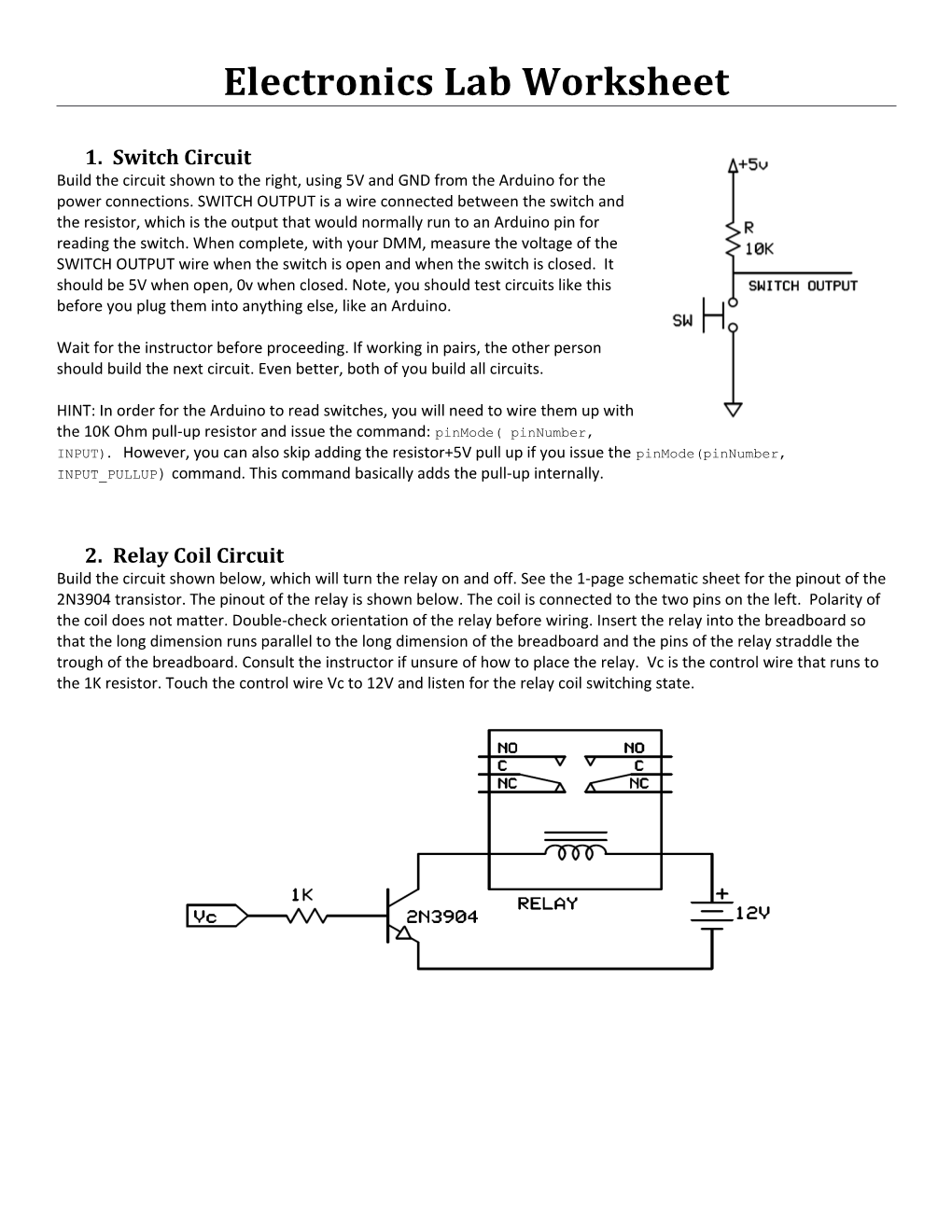 Electronics Lab Worksheet