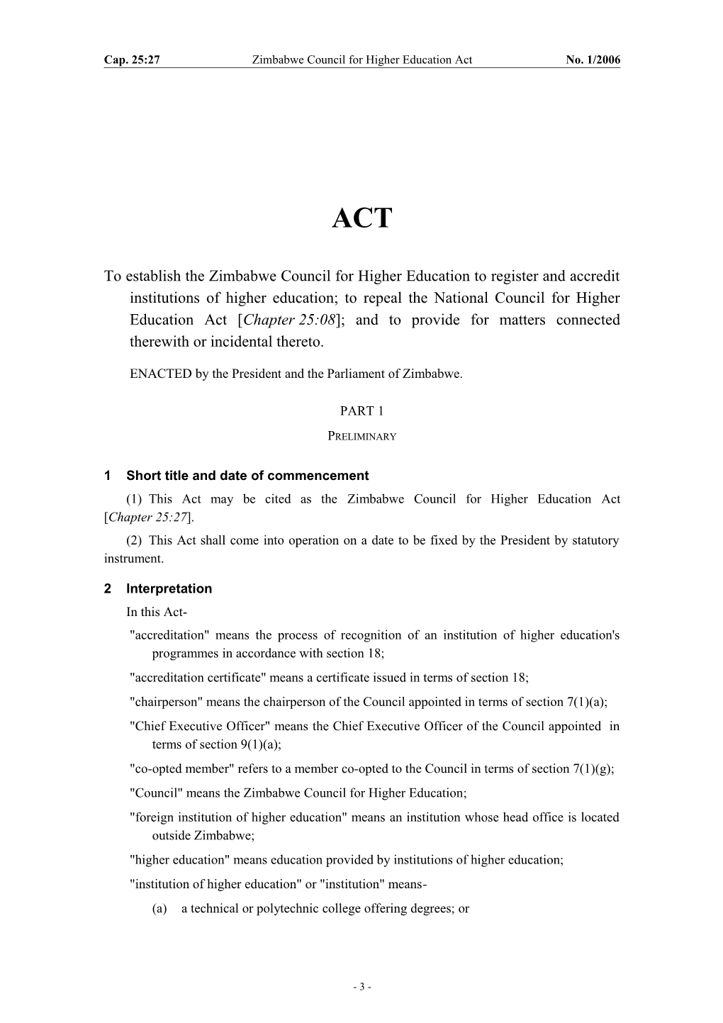 Zimbabwe National Council for Higher Education Act