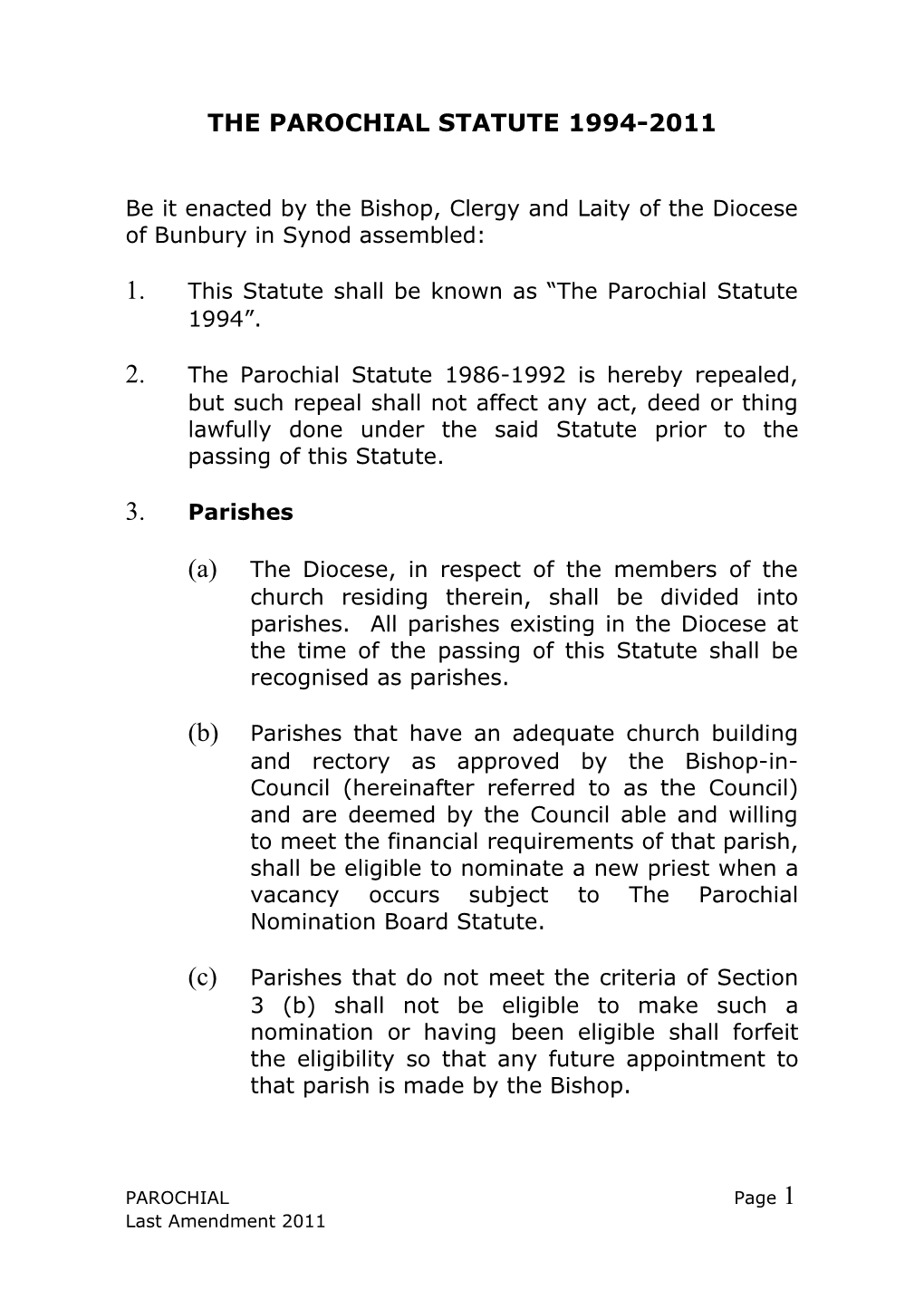 The Parochial Statute 1994-2011