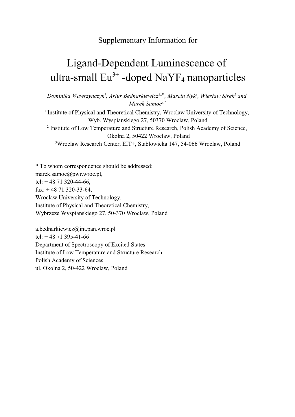 Ultra-Small Eu3+-Doped Nayf4 Nanoparticles