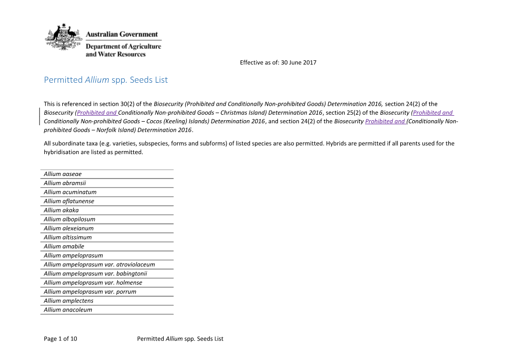 Permitted Allium Spp. Seeds List