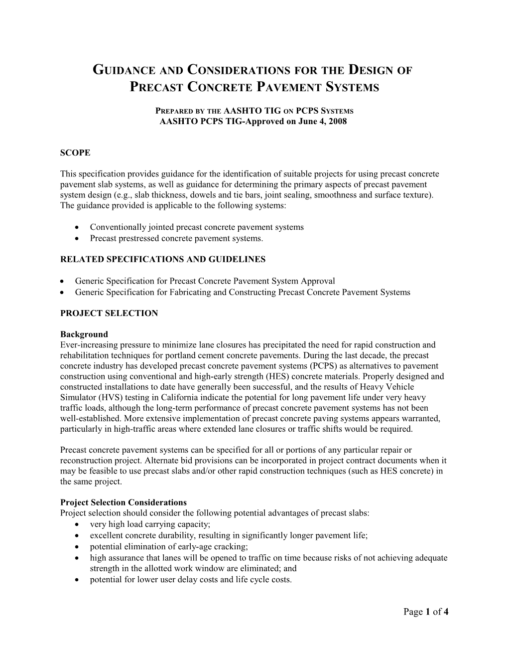 AASHTO TIG Draft PCPS Design Guidelines