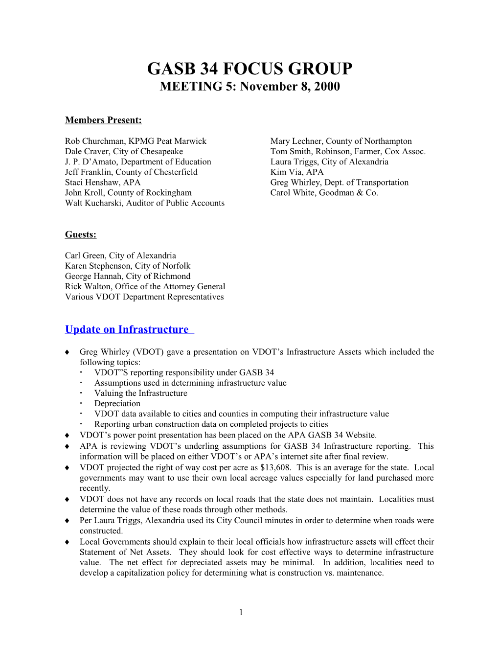 Novermber 8, 2000 - Meeting Highlights