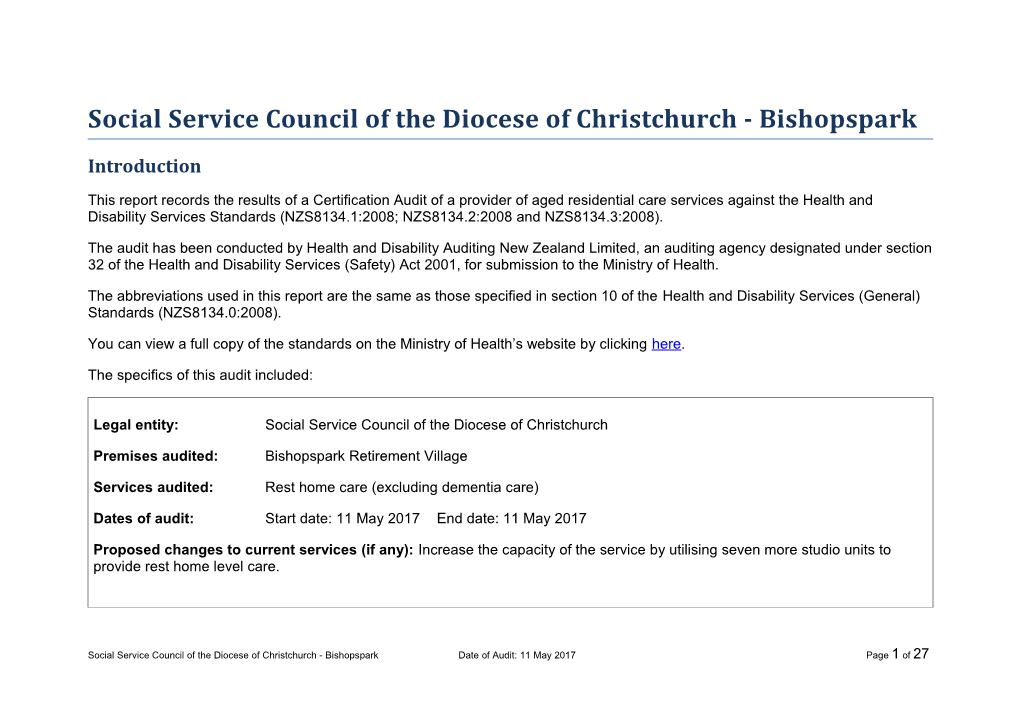 Social Service Council of the Diocese of Christchurch - Bishopspark