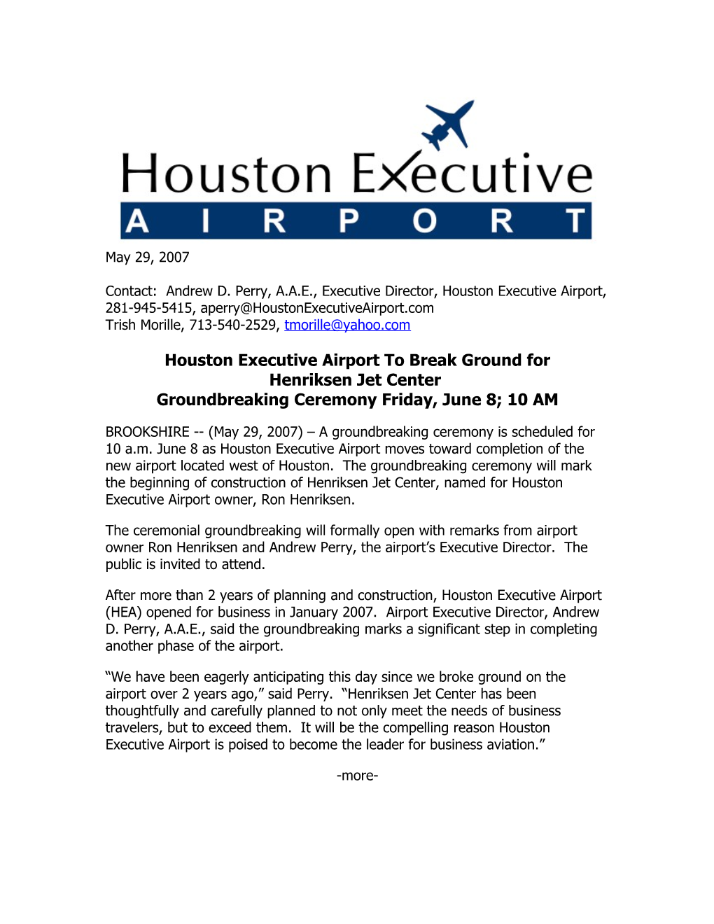 Announcement Release That HEA Has Partnered with Chevron Global Aviation to Be the Branded