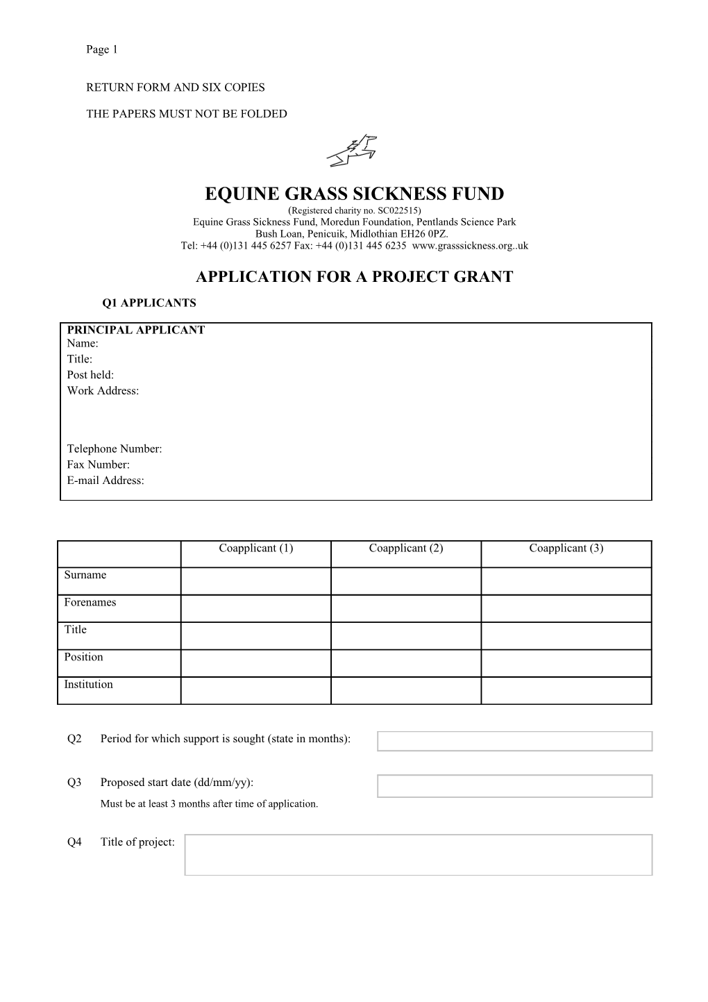 Return Form and Six Copies