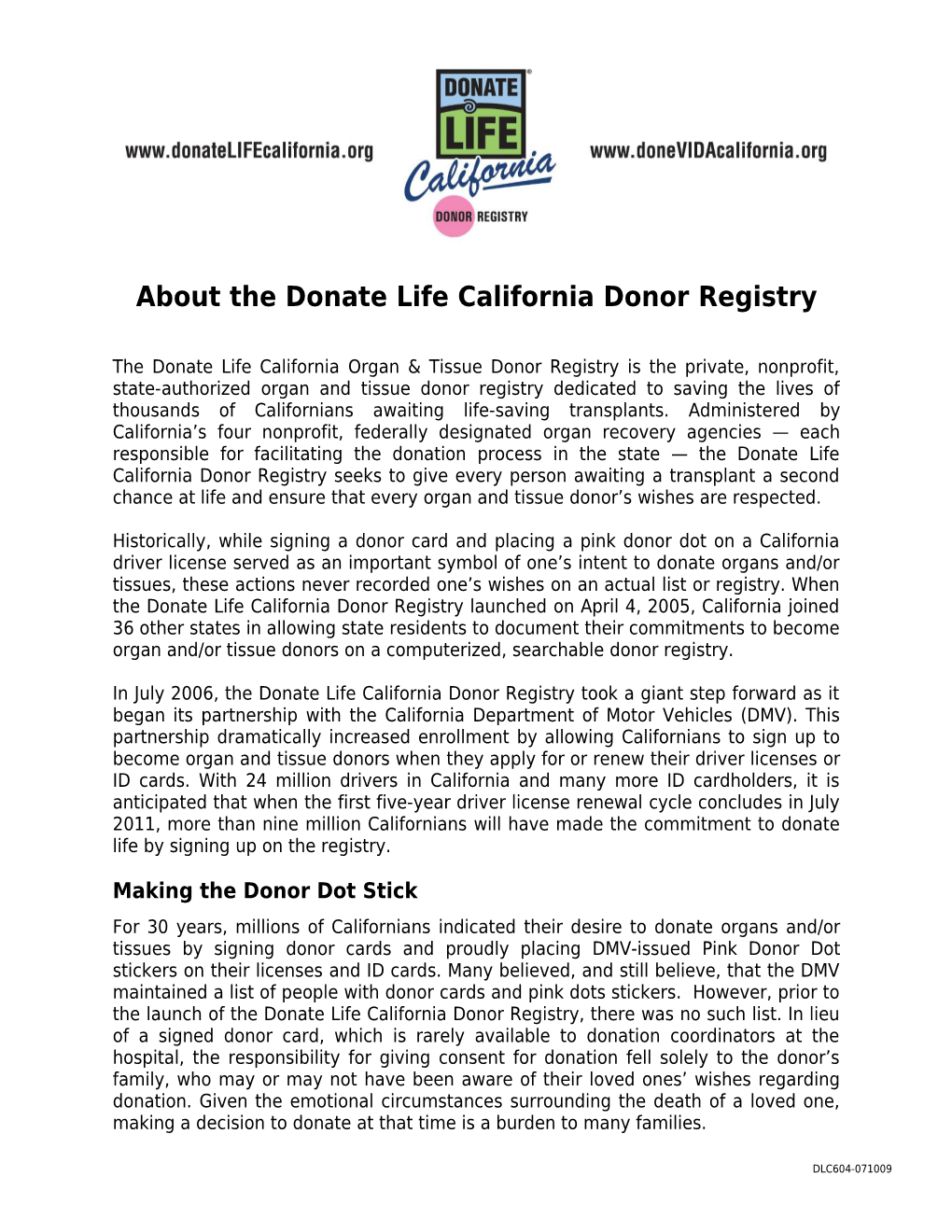 About the Donate Life California Donor Registry(Cont D)