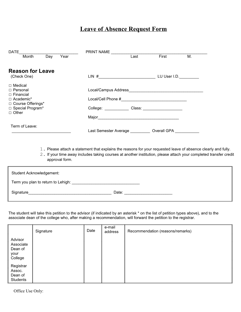 Leave of Absencerequest Form