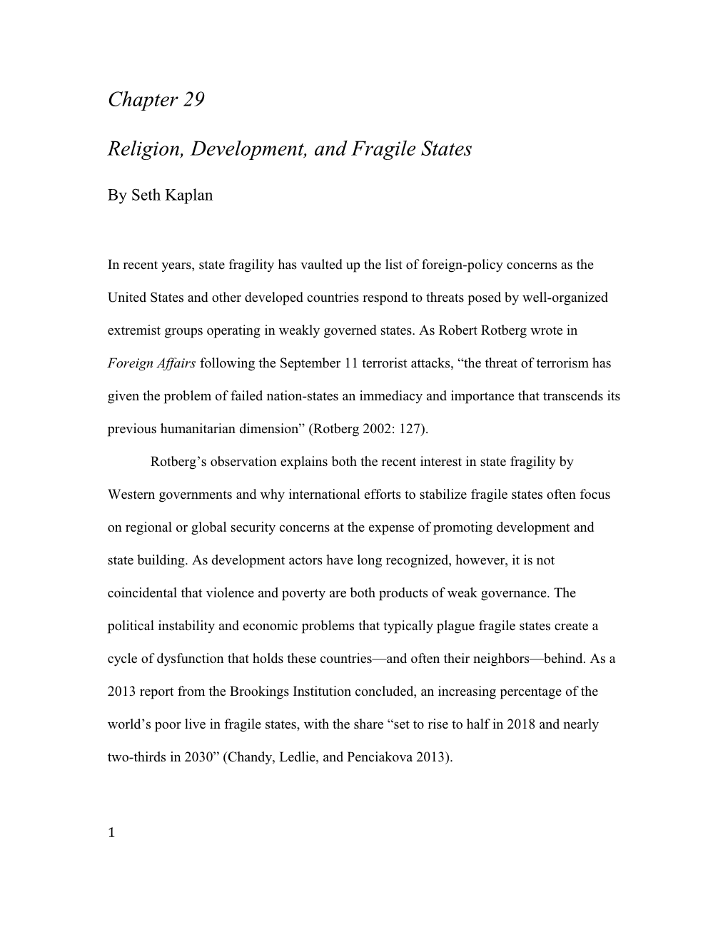 Religion, Development, and Fragile States