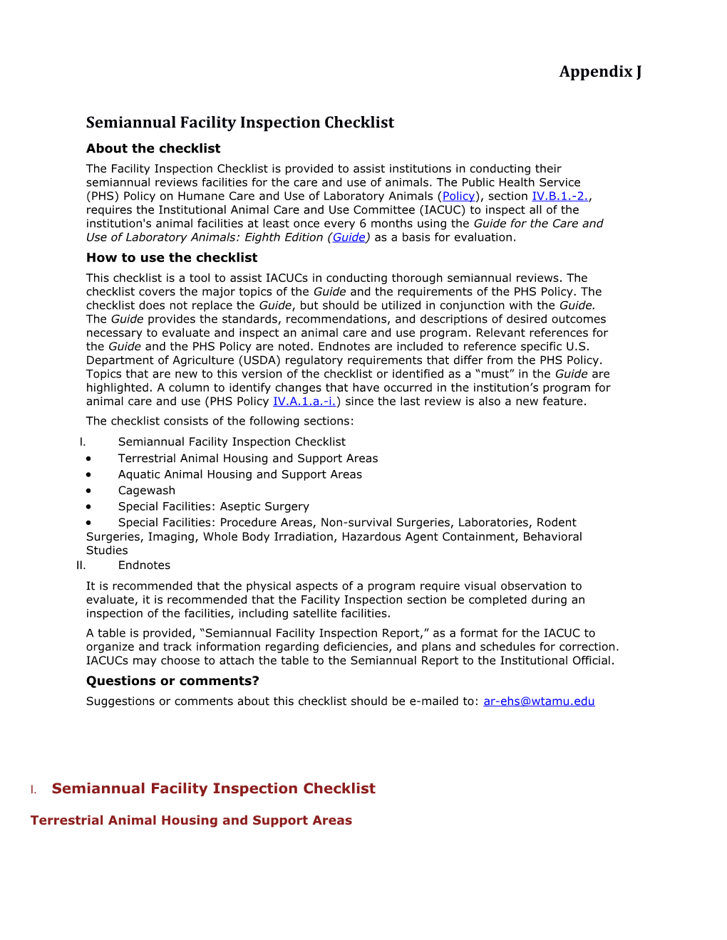 Semiannual Facility Inspection Checklist