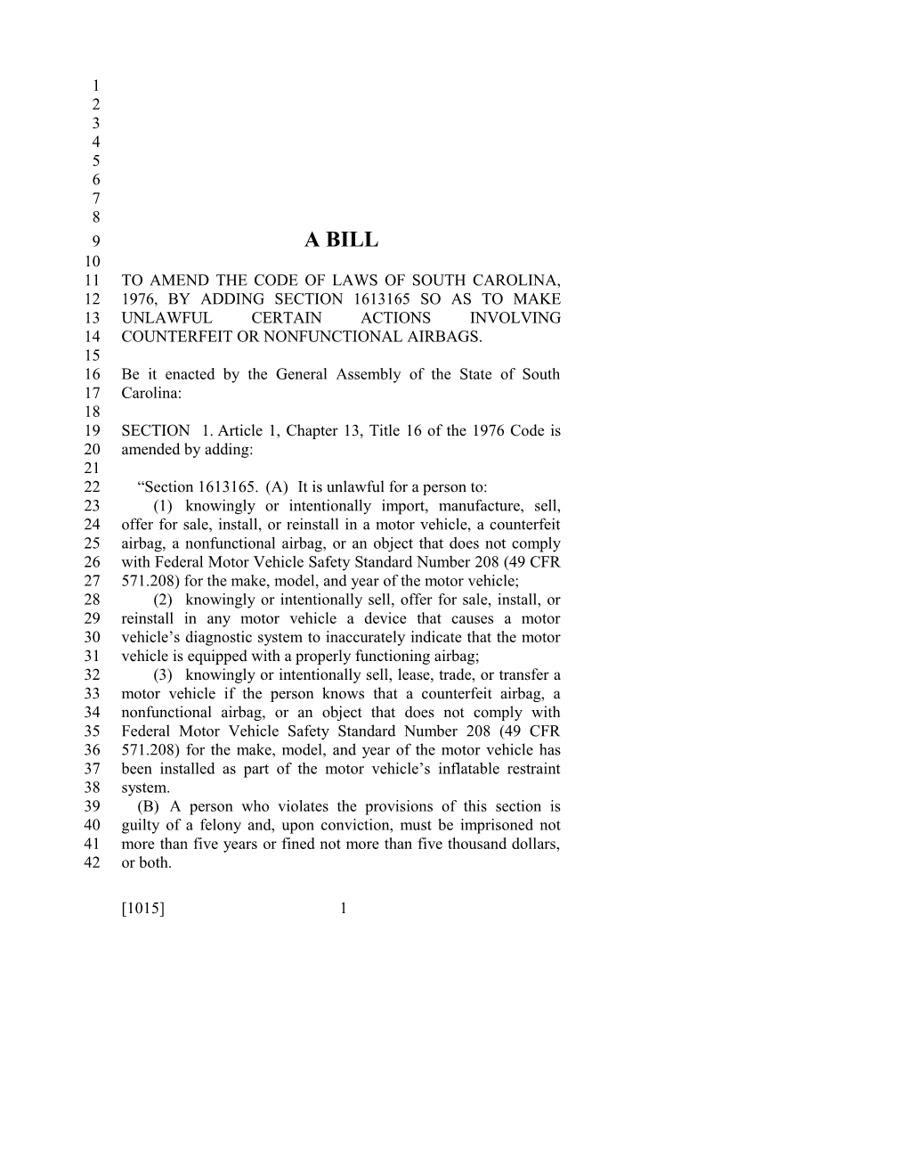 2015-2016 Bill 1015 Text of Previous Version (Jan. 21, 2016) - South Carolina Legislature Online
