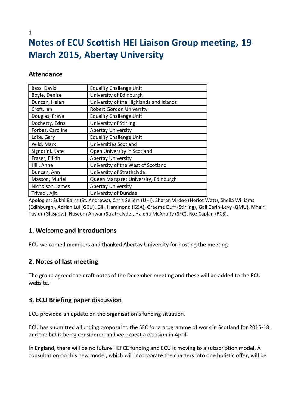 Notes of ECU Scottish HEI Liaison Group Meeting, 19March2015,Abertay University