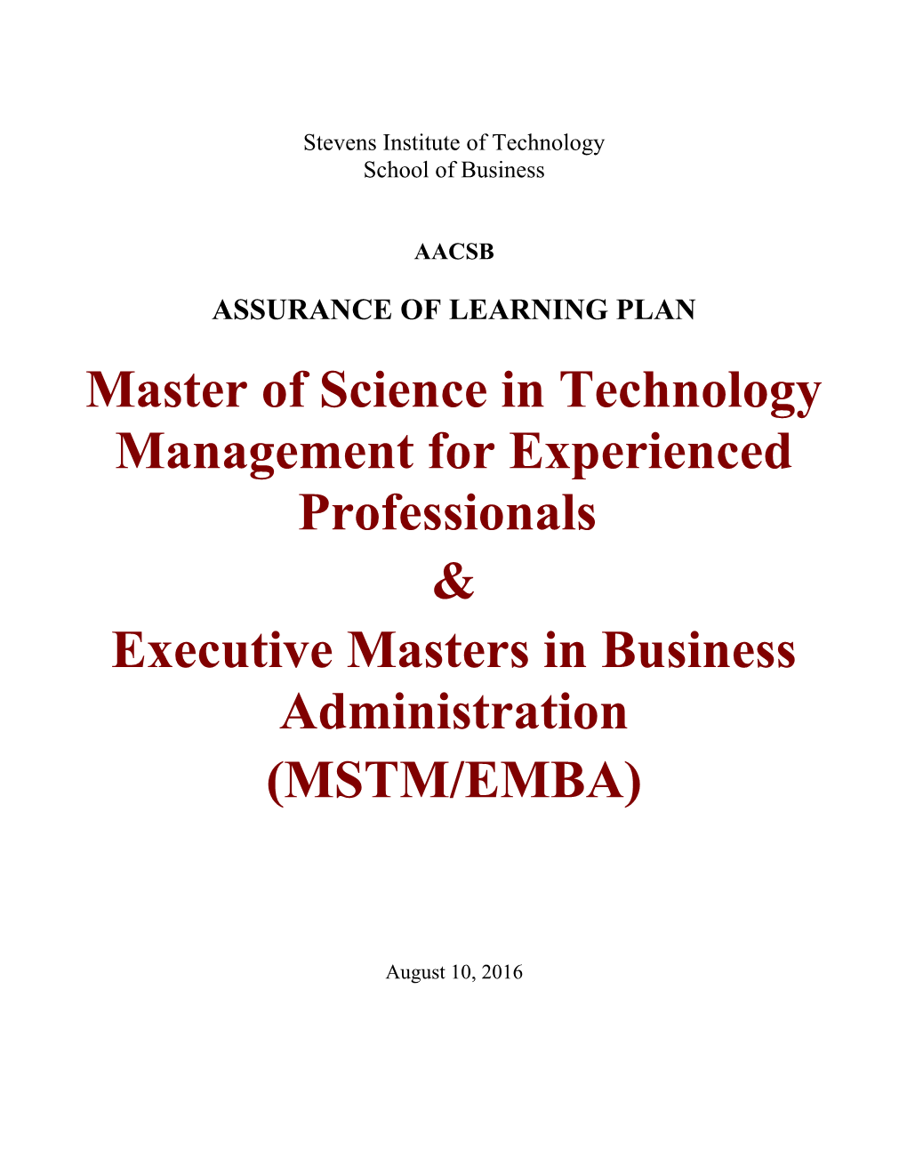 Master of Science in Technology Management for Experienced Professionals