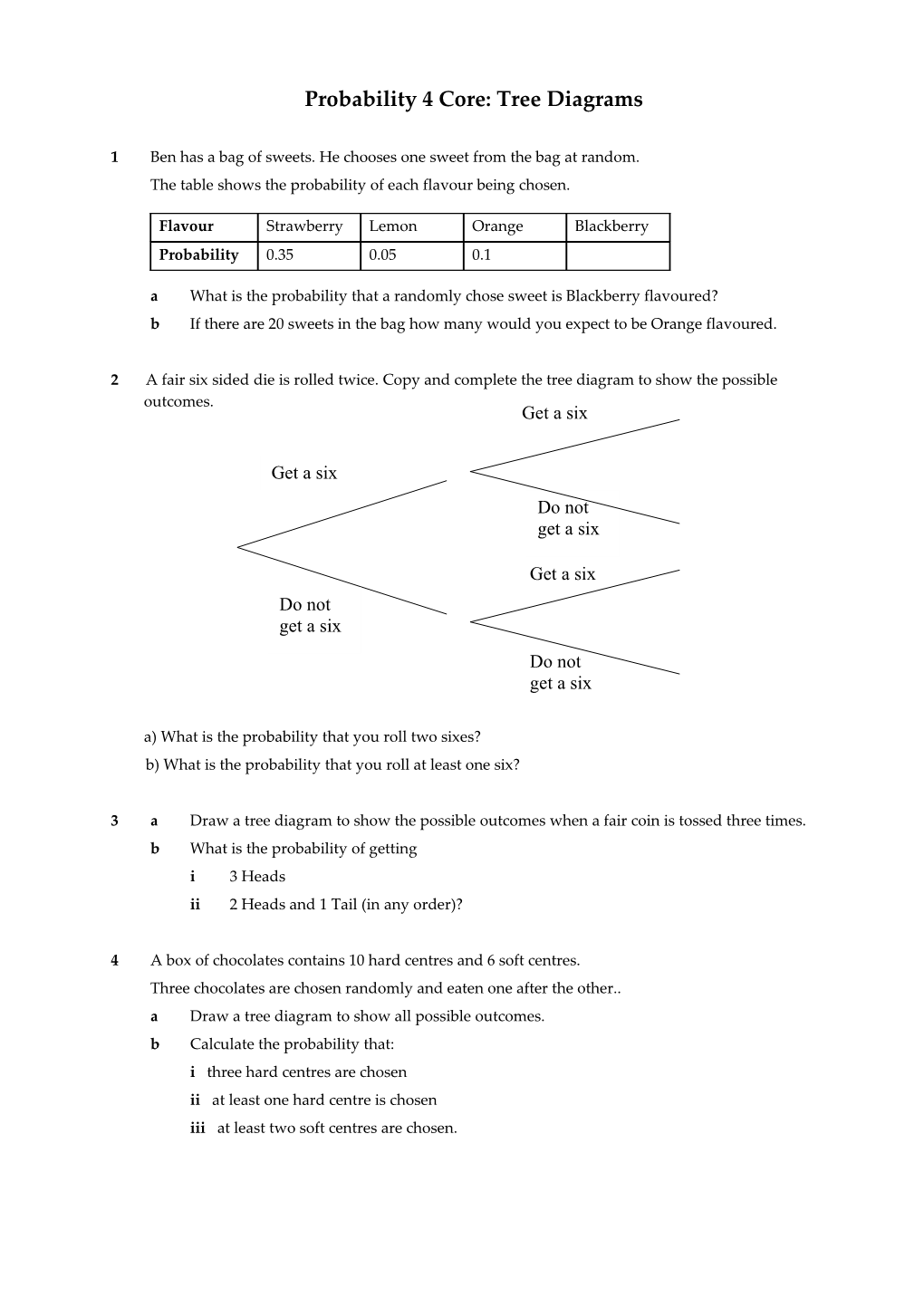 Probability 4Core: Tree Diagrams