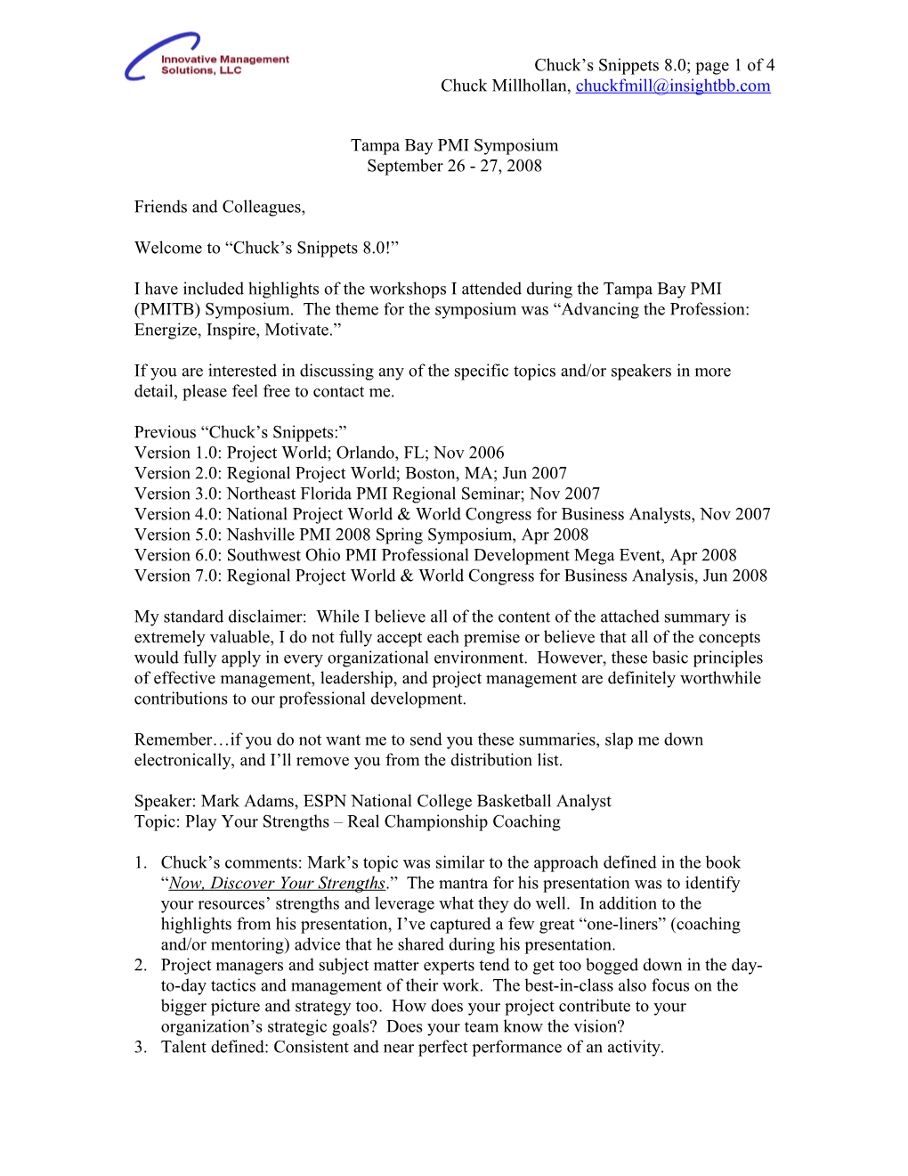 Chuck S Snippets 8.0; Page 1 of 4
