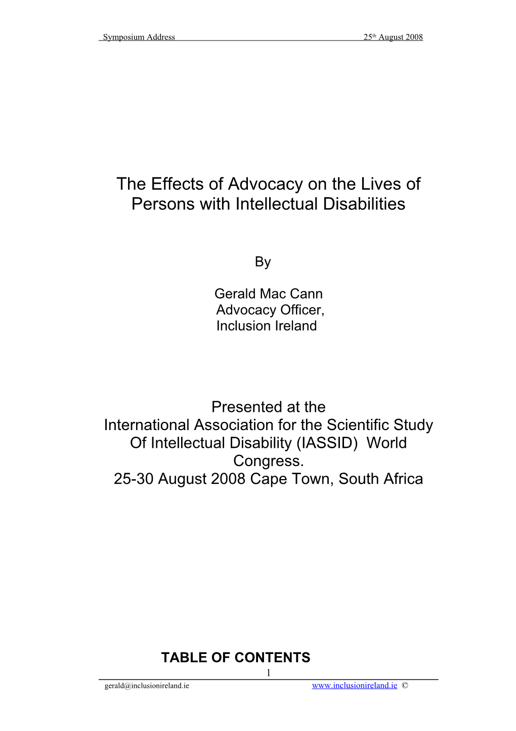 The Effects of Advocacy on Thelives of Persons with Intellectual Disabilities