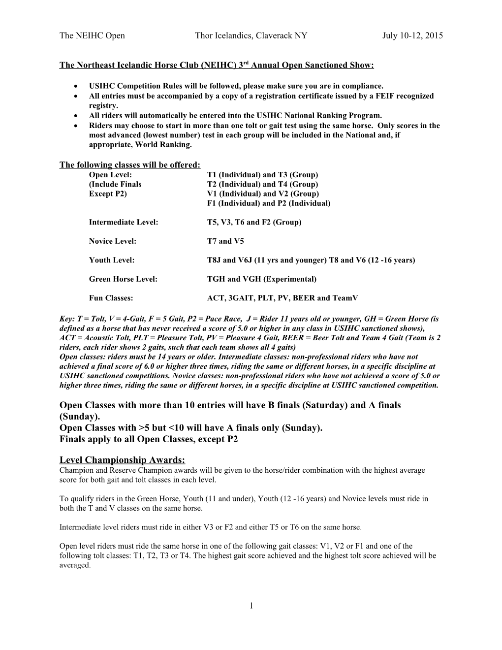 The Northeast Icelandic Horse Club (NEIHC) 3Rd Annual Open Sanctioned Show