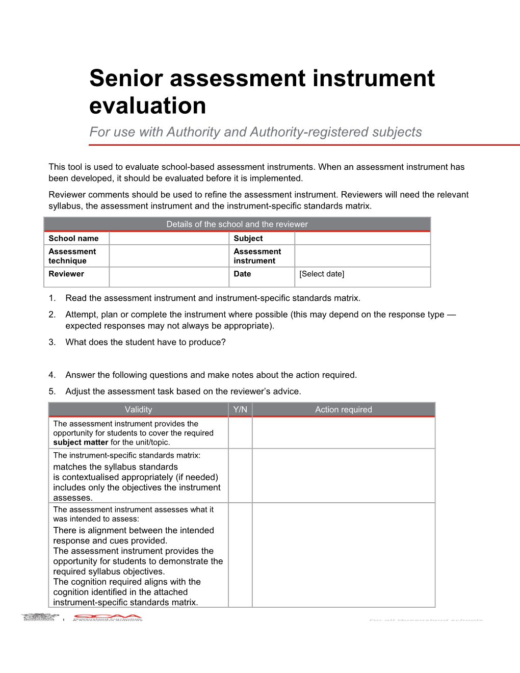 Senior Assessment Instrument Evaluation Template