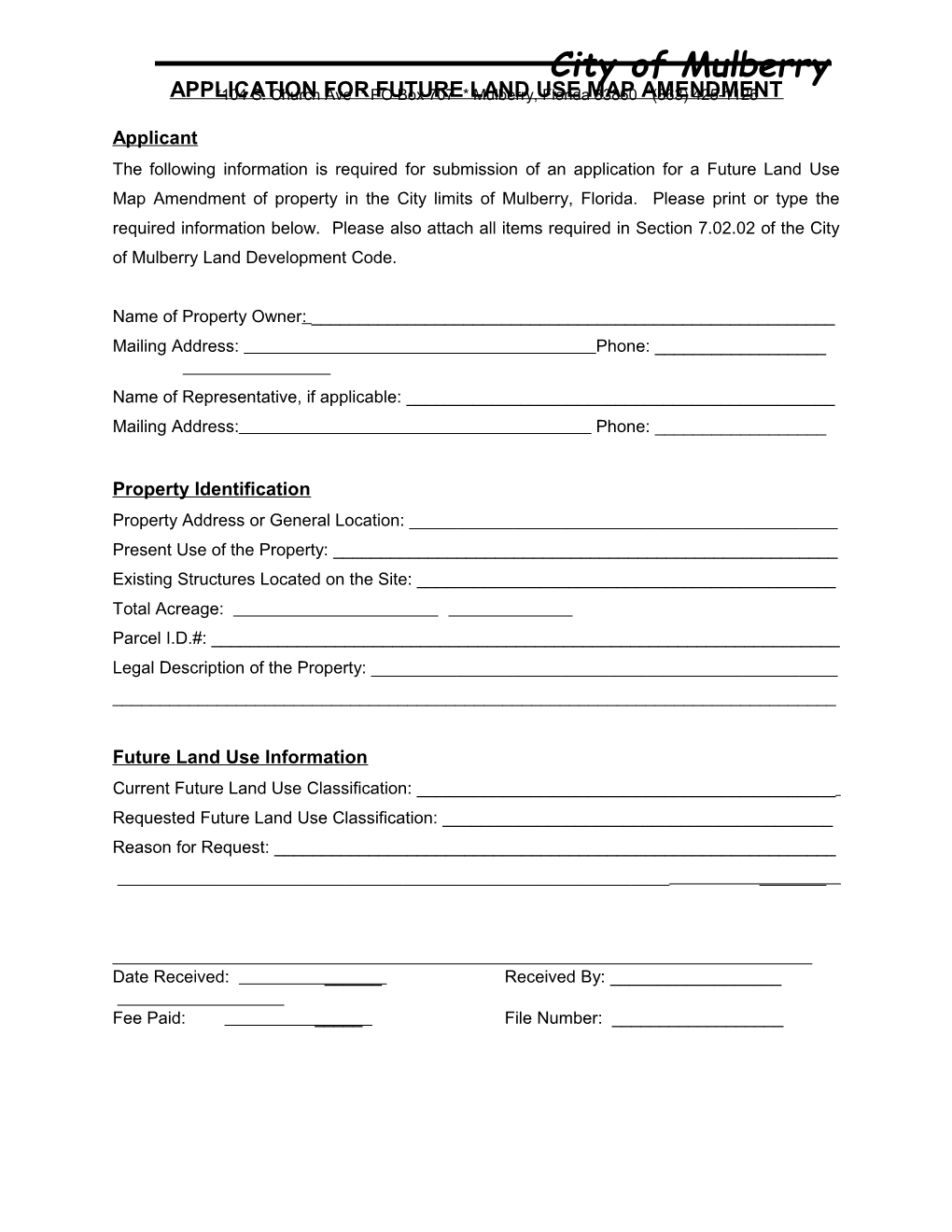 Application for Future Land Use Map Amendment