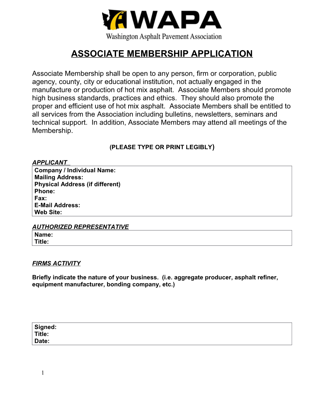 Associate Membership Application