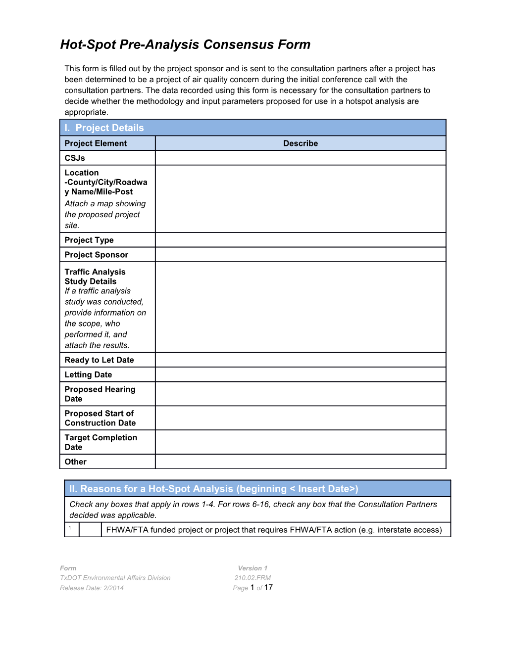 Hot-Spot Pre-Analysis Consensus Form