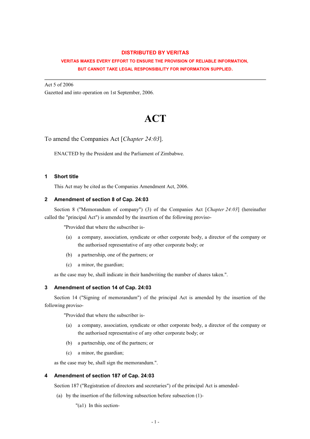 Companies Amendment Act 2006 - Act 5 Of-2006