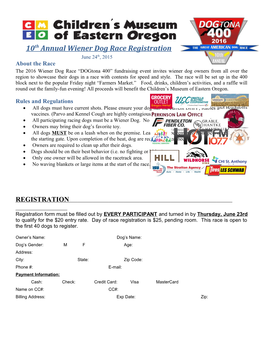 10Th Annual Wiener Dog Race Registration