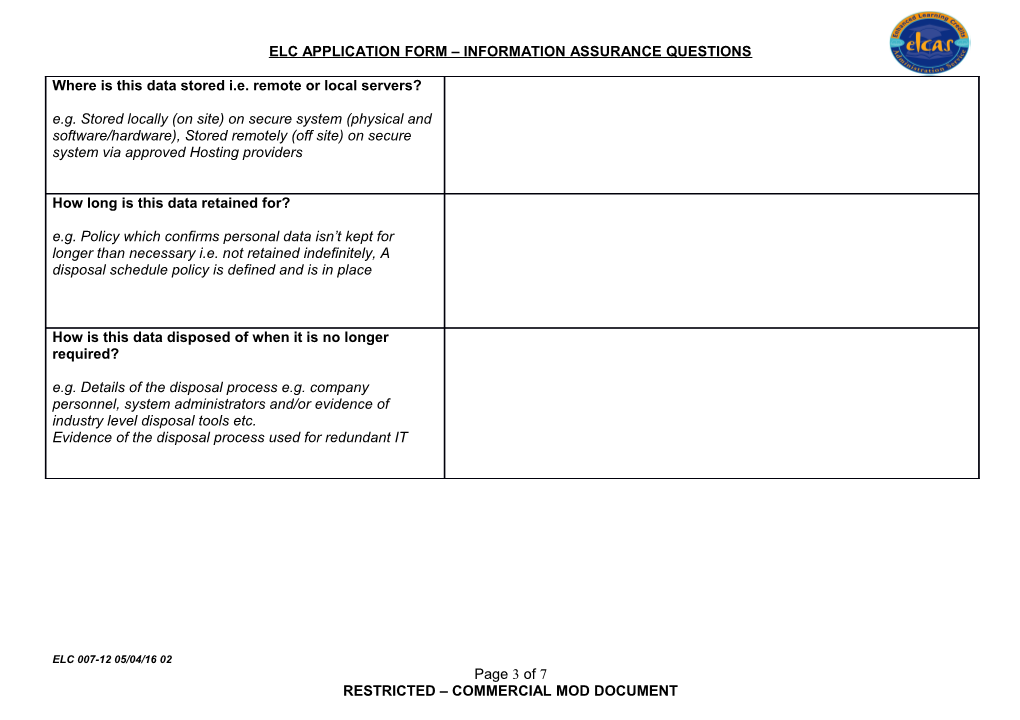 Elc Application Form Additional Questions