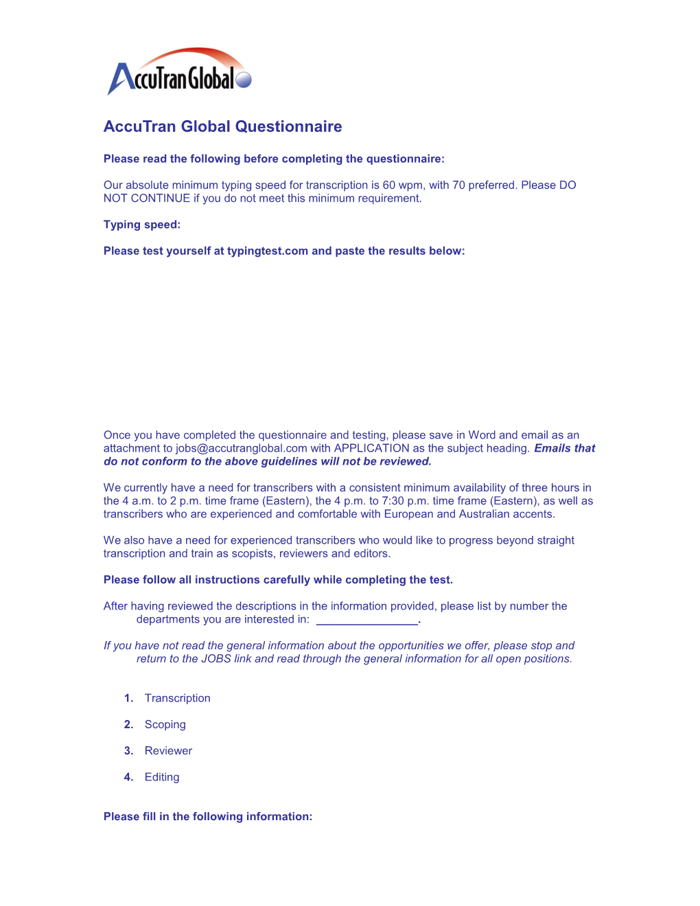 Accutran Global Questionnaire