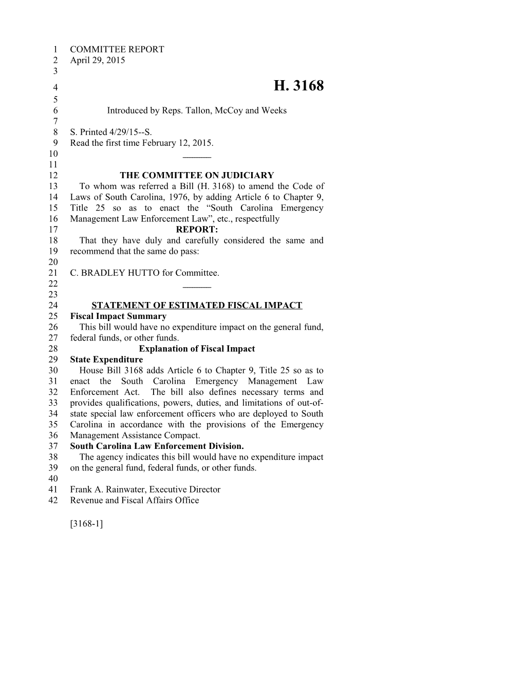 2015-2016 Bill 3168 Text of Previous Version (Apr. 29, 2015) - South Carolina Legislature Online