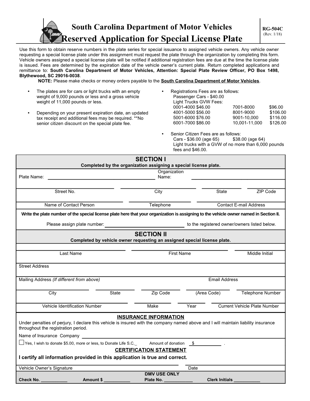 Use This Form to Obtain Reserve Numbers in the Plate Series for Special Issuance to Assigned