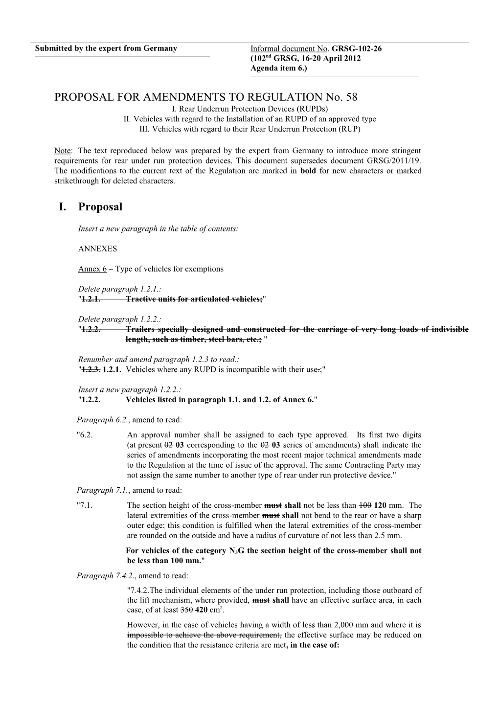 PROPOSAL for AMENDMENTS to REGULATION No. 58