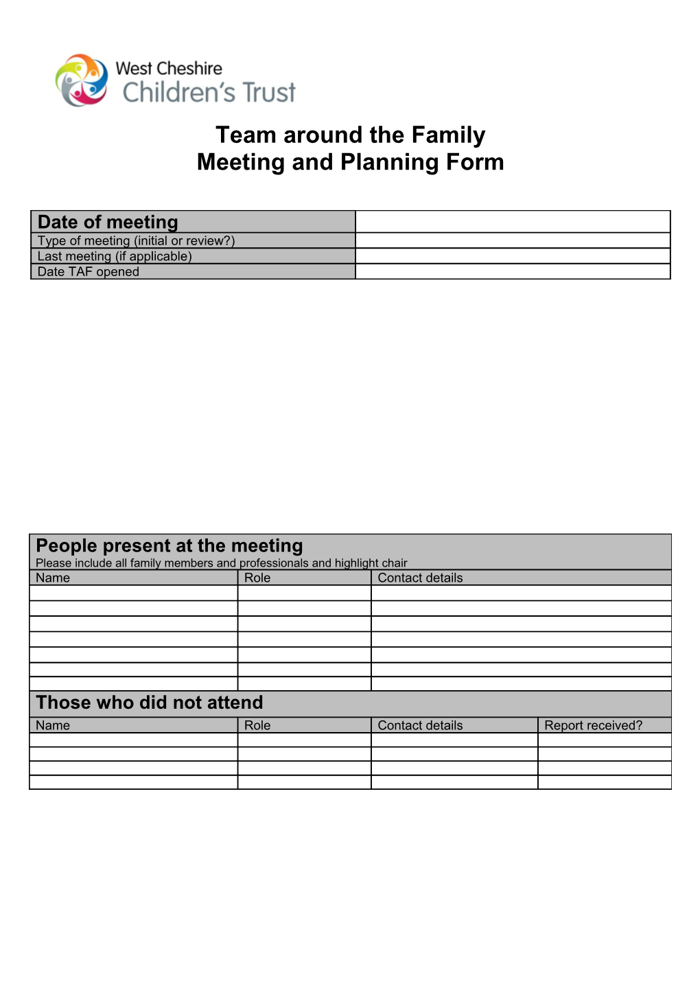 Team Around the Family Meeting and Planning Form