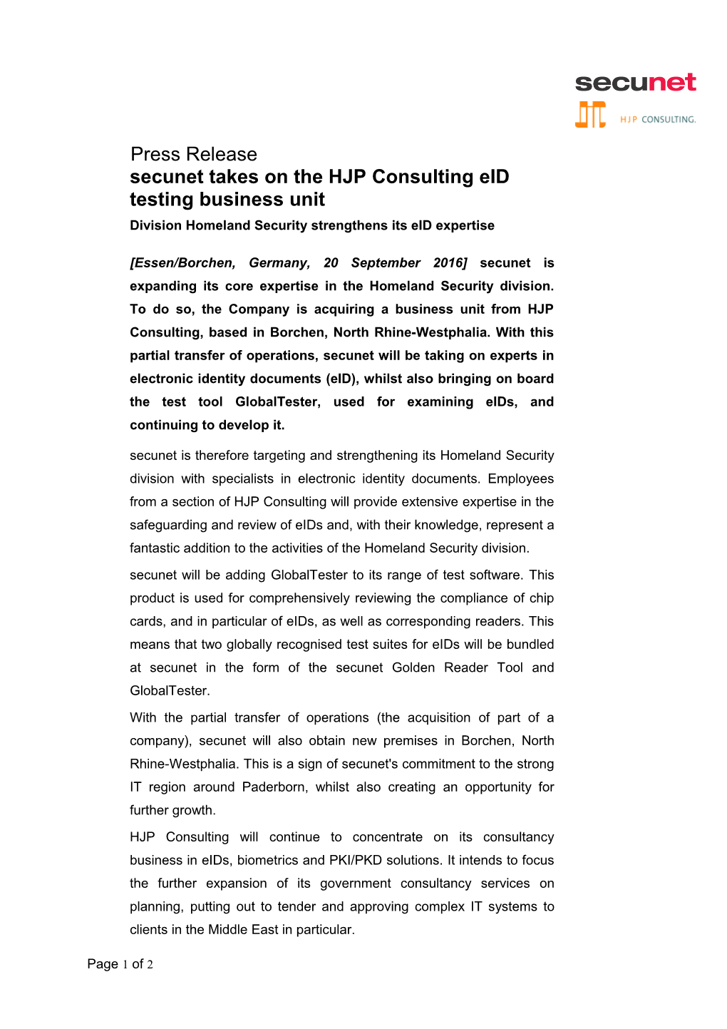 Secunet Takes on the HJP Consulting Eid Testing Business Unit