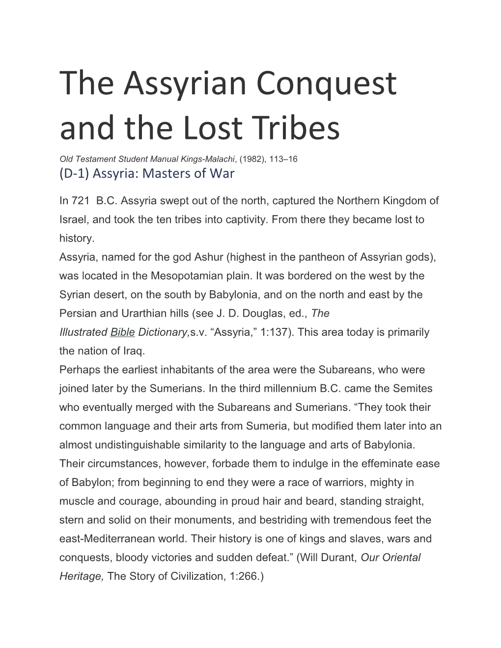 The Assyrian Conquest and the Lost Tribes