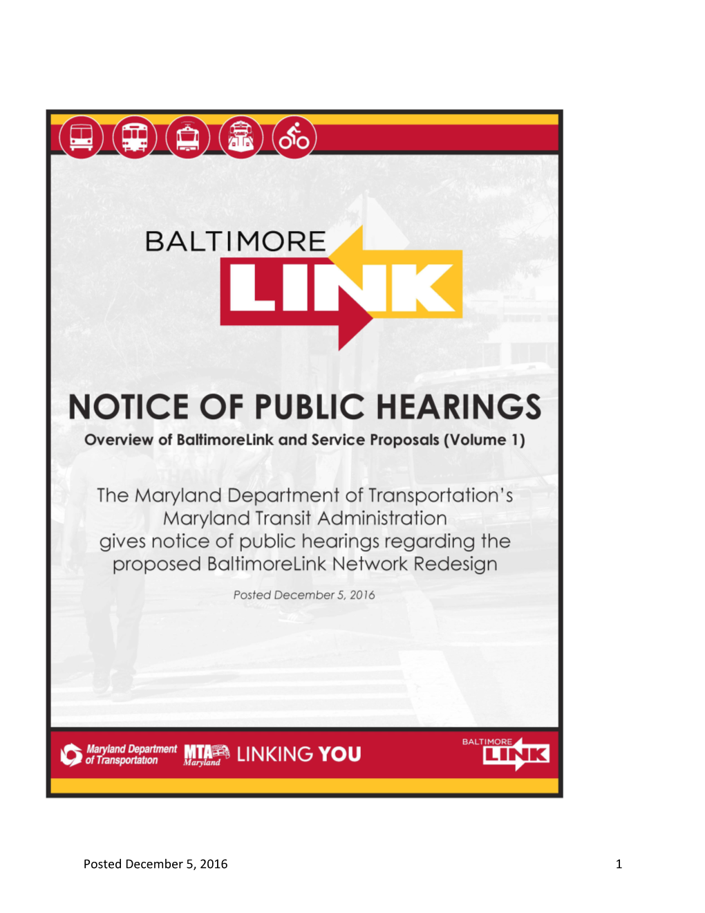 Volume One of Two: Overview of Baltimorelink and Service Proposals