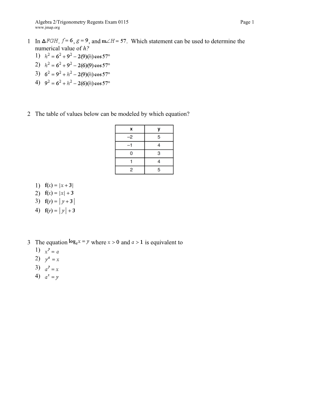 Algebra 2/Trigonometry Regents Exam 0115Page 1