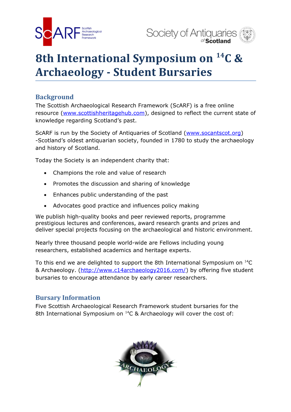 8Thinternational Symposium On14c & Archaeology - Student Bursaries