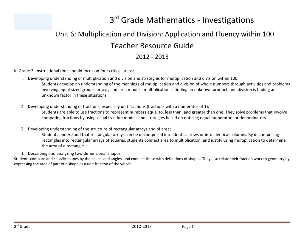 Unit 6: Multiplication and Division: Application and Fluency Within 100