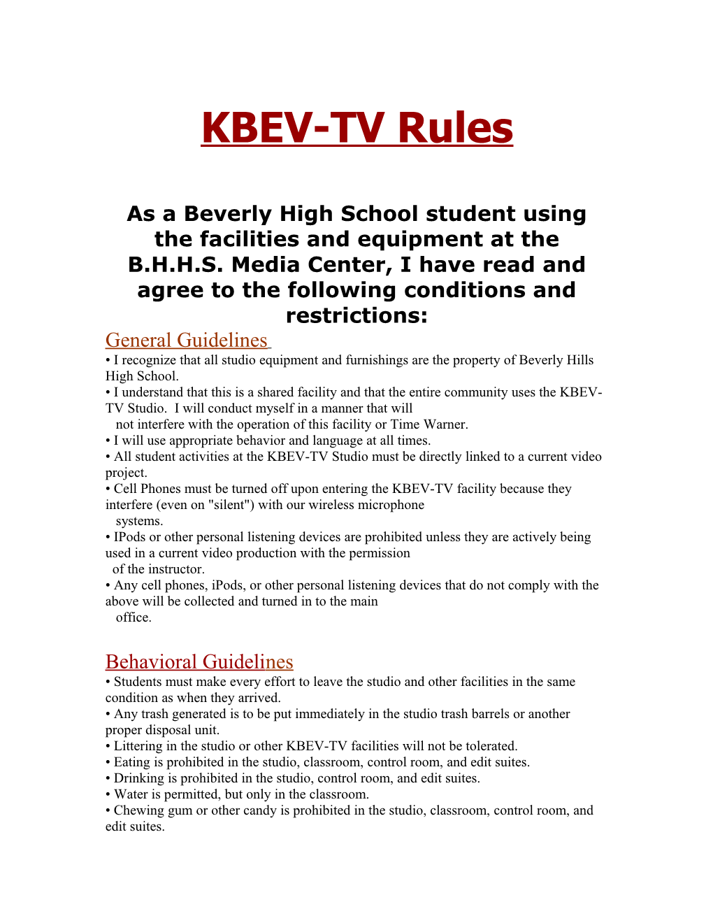 KBEV-TV Rules